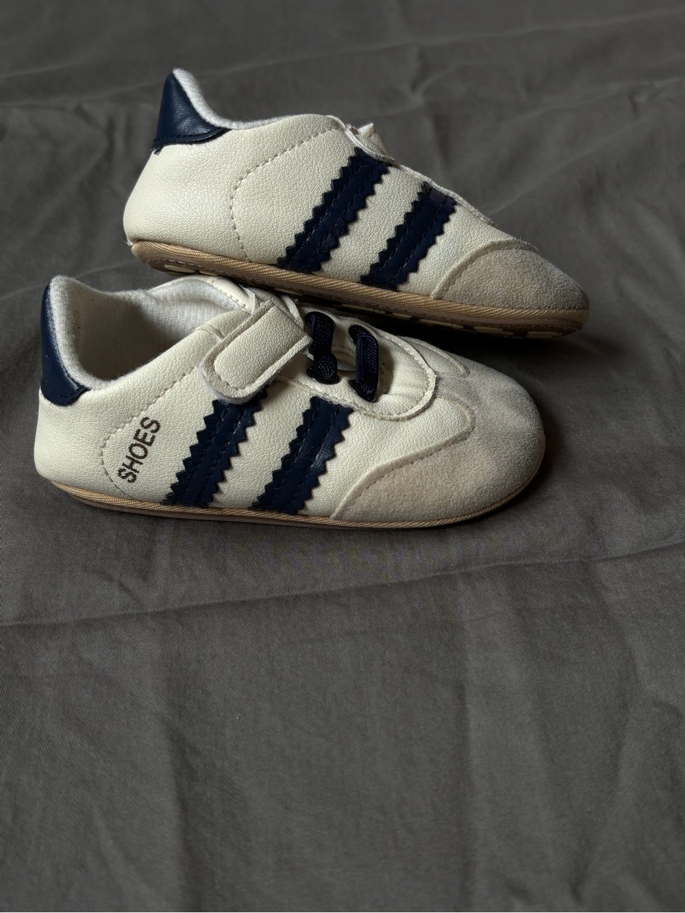 Kids White and Navy Velcro Athletic Shoes